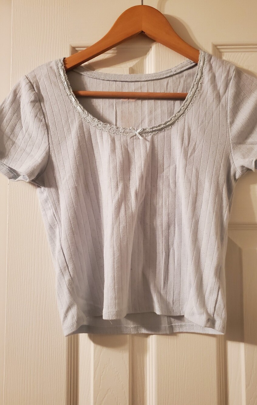 SO Light Blue Ribbed Scoop Neck Short Sleeve Crop Top Small preowned